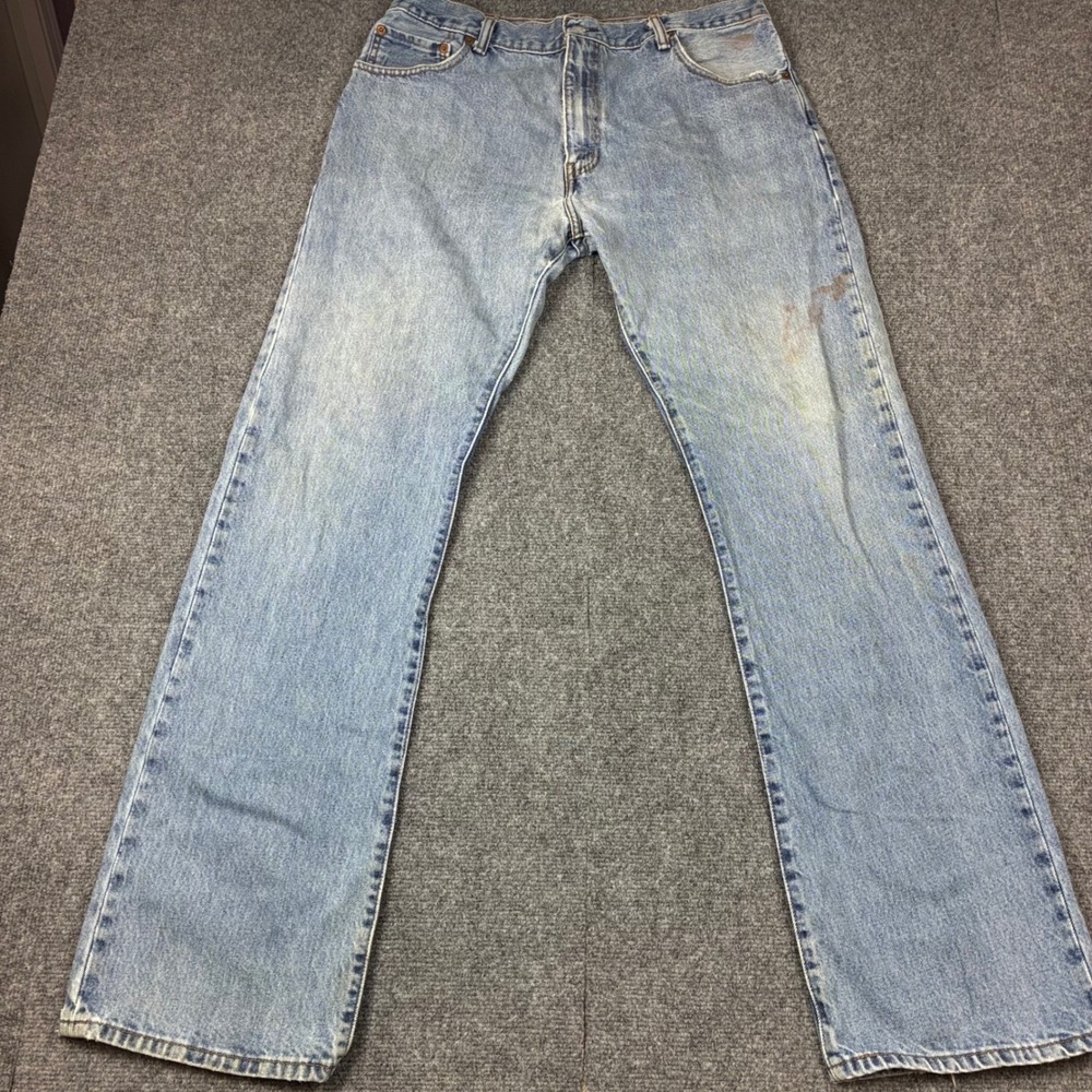 Levis 505 Regular Fit Straight Leg Light Wash Denim Jeans Mens W36 L34 Blue